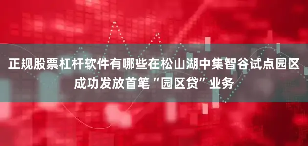 正规股票杠杆软件有哪些在松山湖中集智谷试点园区成功发放首笔“园区贷”业务